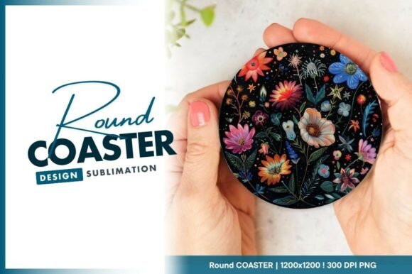 Colorful Floral Embroidery Round Coaster