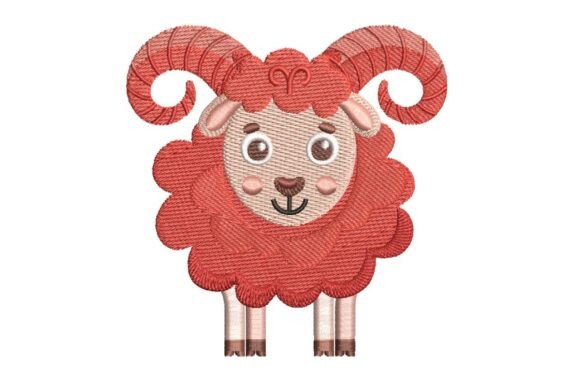 Cute Aries Ram Zodiac Sign Embroidery Design