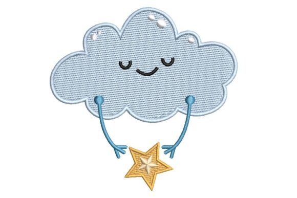 Cute Cloud Holding a Star Embroidery Design