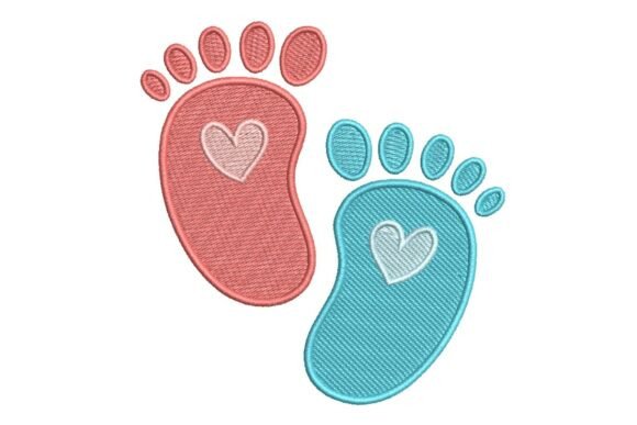 Cute Pink & Blue Baby Footprints Embroidery