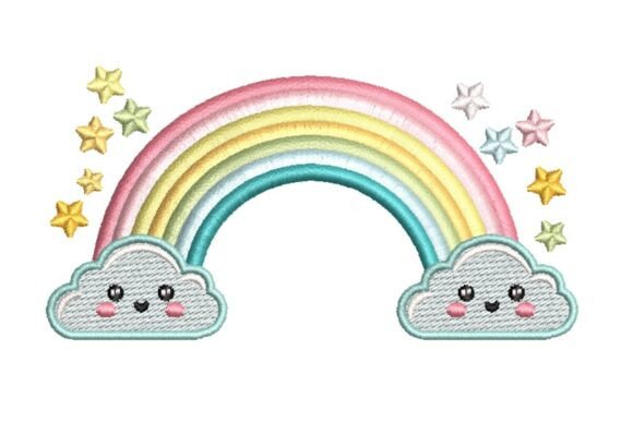 Cute Rainbow with Smiling Clouds Embroidery