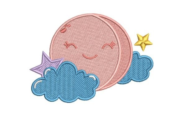 Cute Sleeping Moon or Planet Embroidery Design