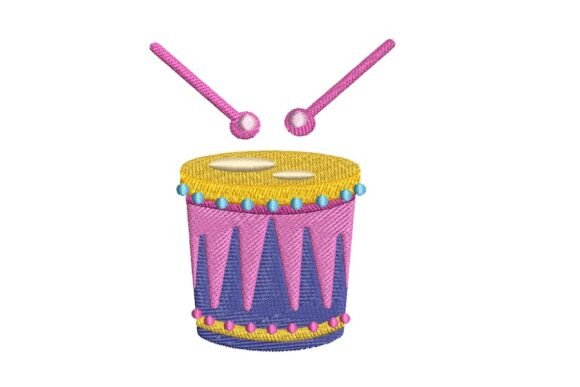 Festive Toy Drum with Sticks Embroidery Design