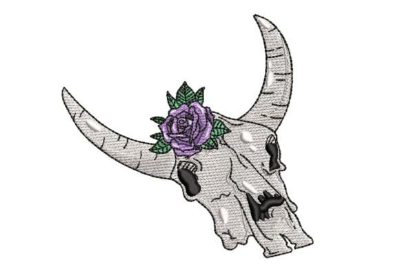 Floral Bull Skull Embroidery Design