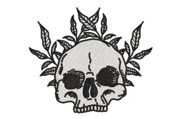 Floral Skull with Leaf Crown Embroidery Design