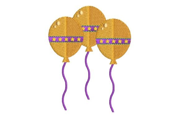 Golden Balloons with Purple Star Bands Embroidery Design