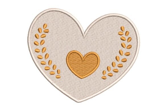 Golden Heart with Laurel Wreaths Embroidery Design