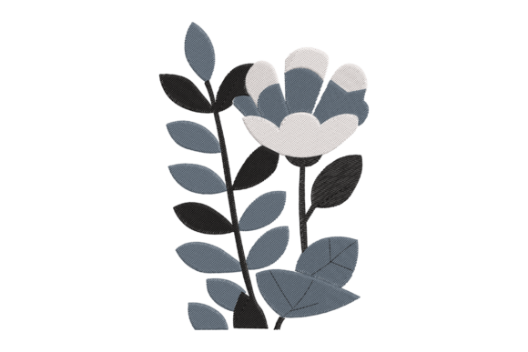 Modern Blue White Floral Embroidery