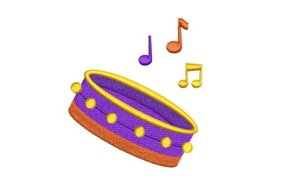 Musical Tambourine with Notes Embroidery Design