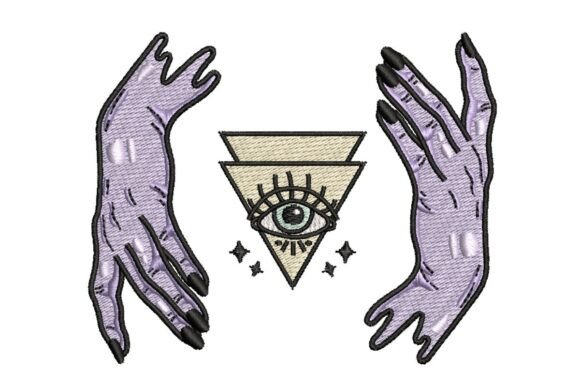 Mystical Hands with All-Seeing Eye Triangle Embroidery Design
