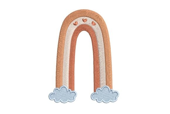 Pastel Rainbow Arch with Hearts and Clouds Embroidery Design