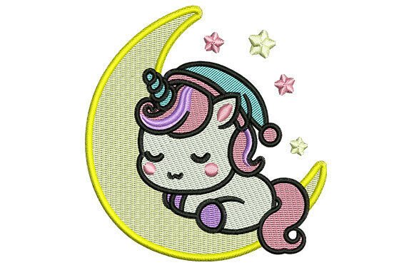 Sleepy Moon Unicorn Embroidery Designs