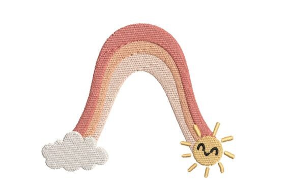 Smiling Sun and Pastel Rainbow Embroidery Design