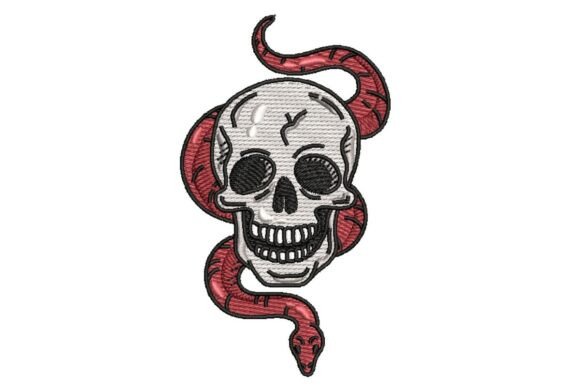 Tattoo Style Skull with Red Snake Embroidery